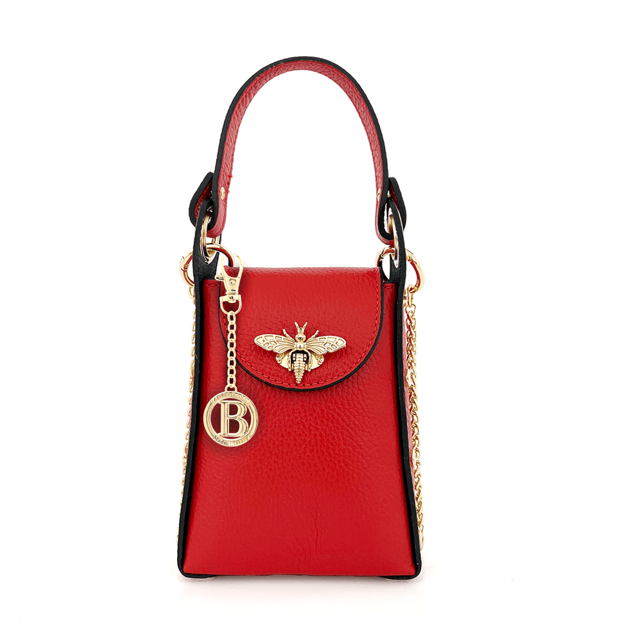 Női táska 2 fogantyúval, természetes bőrből, Azzurra  - piros