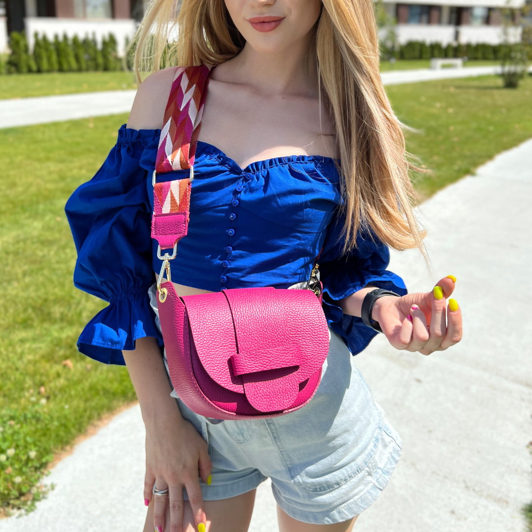 Leandra természetes bőr válltáska – sötétkék