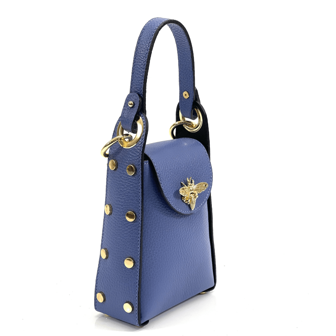 Női táska 2 fogantyúval természetes bőrből Azzurra  - kék