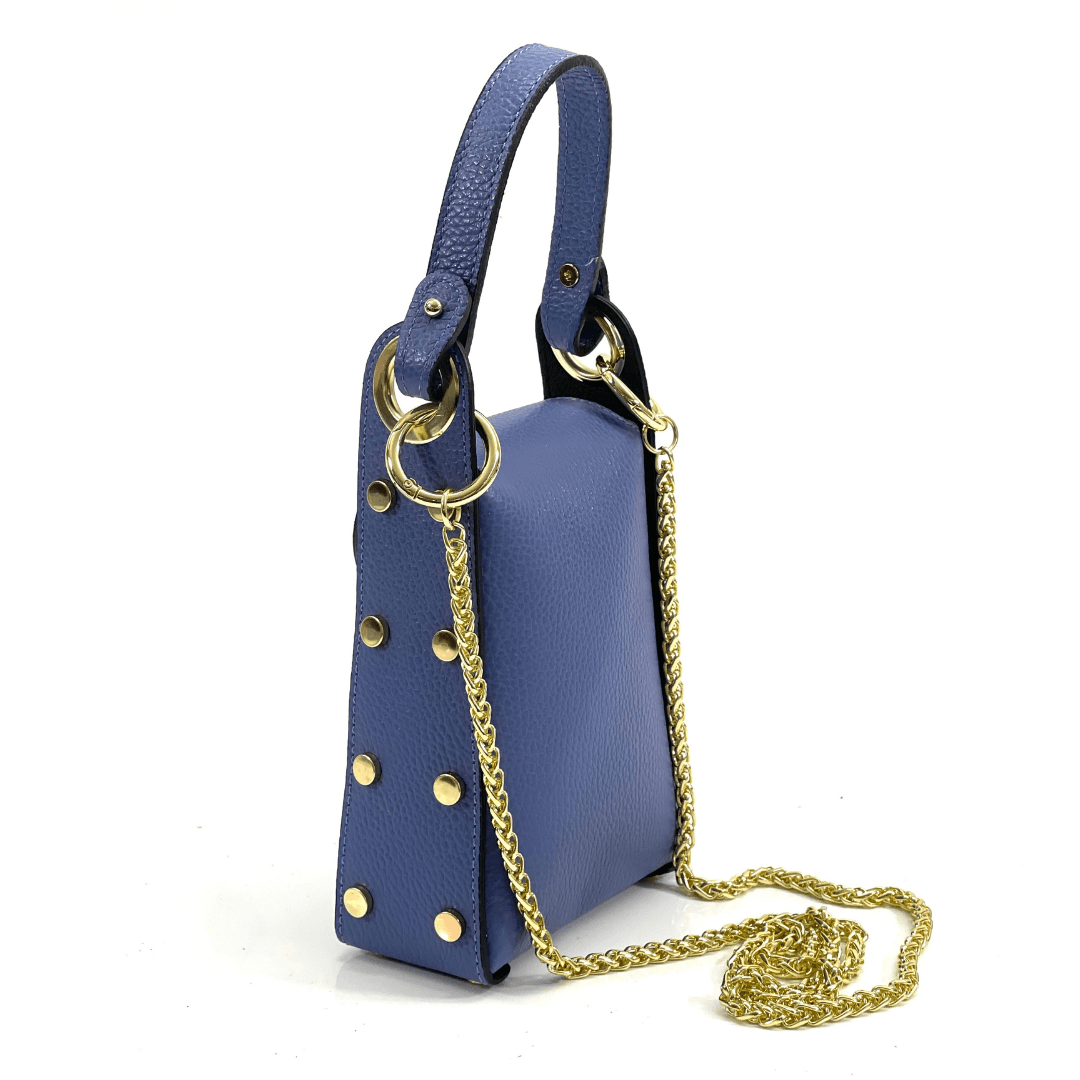 Női táska 2 fogantyúval természetes bőrből Azzurra  - kék