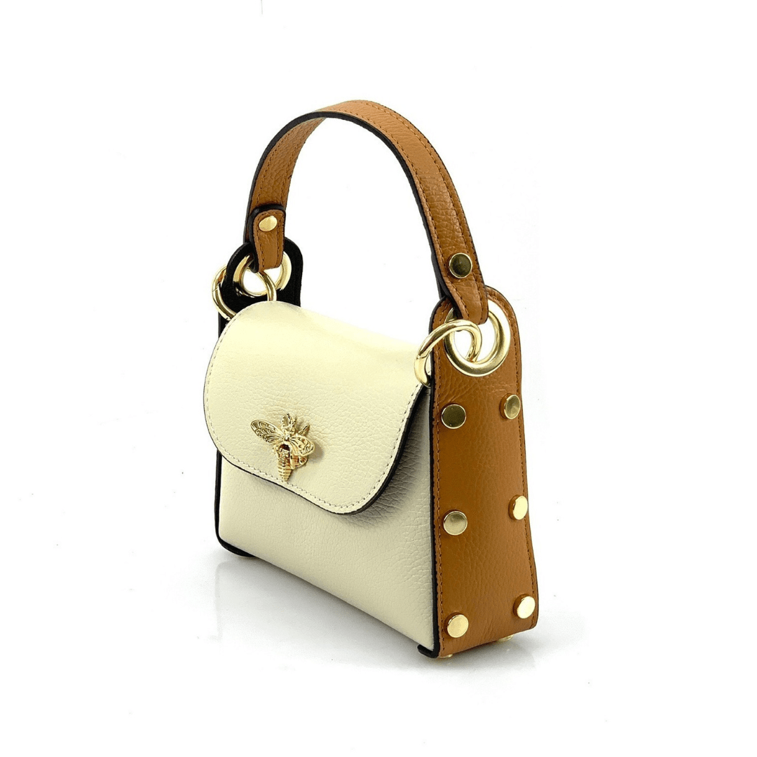 Női táska 2 fogantyúval, természetes bőrből, Alena - bézs/téglavörös