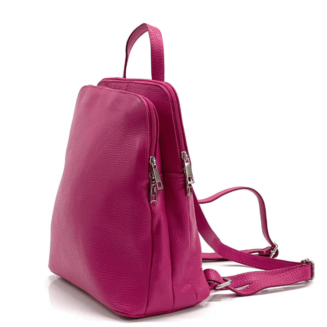 Női hátizsák természetes bőrből - Terina - fukszia