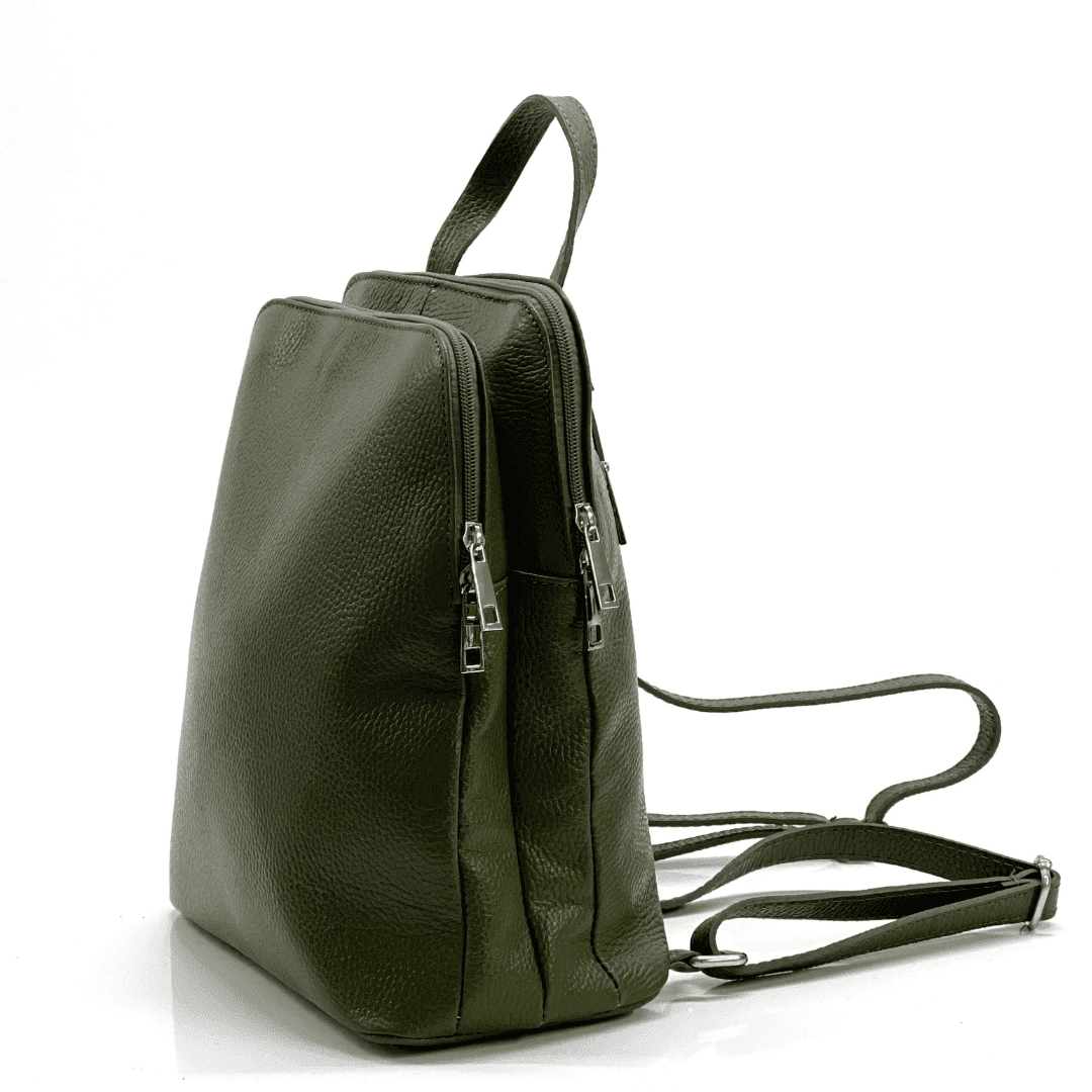 Női hátizsák természetes bőrből - Terina - sötétzöld