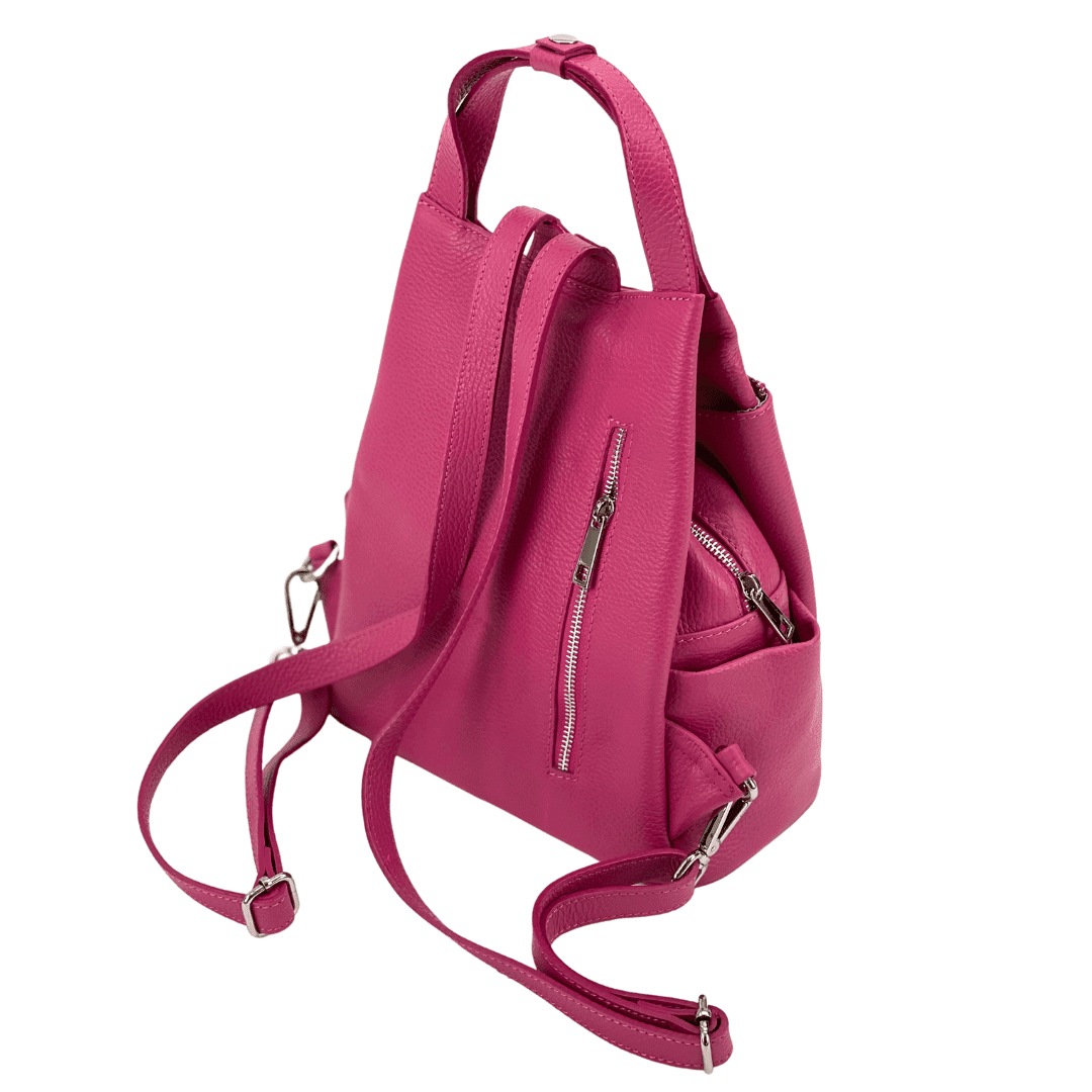 Lara természetes bőr hátizsák - fukszia