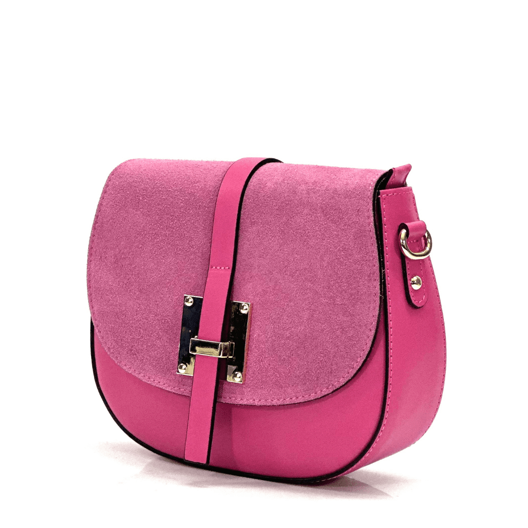 Andrea természetes bőr és velúr válltáska - fukszia
