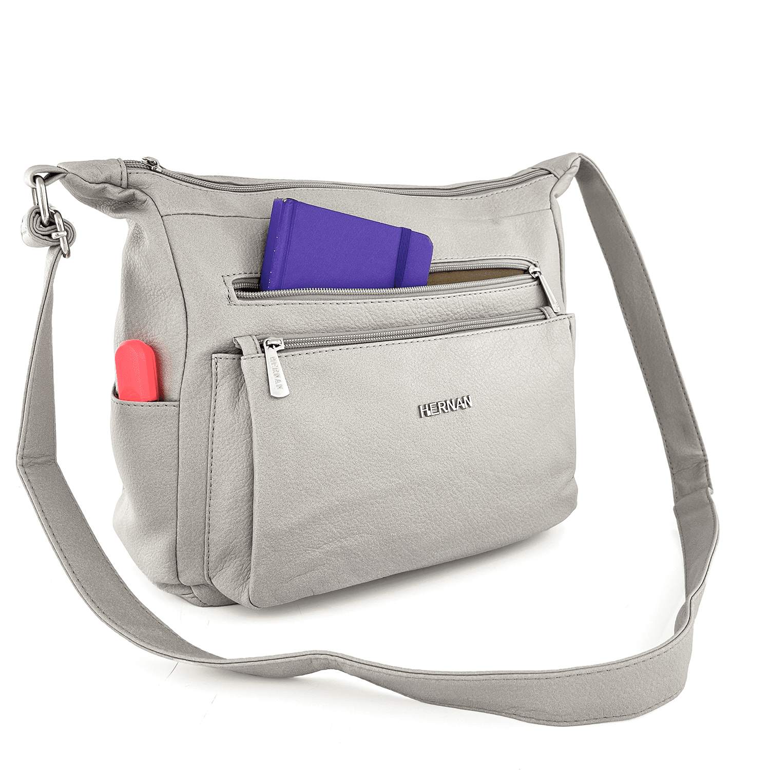 Válltáska 2 rekesszel és sok zsebbel - szürke