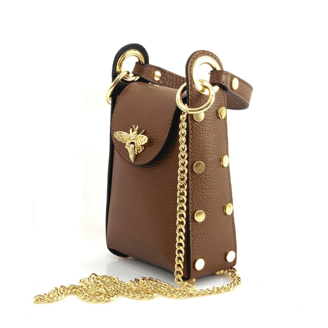 Női táska 2 fogantyúval természetes bőrből Azzurra  - sötétbarna