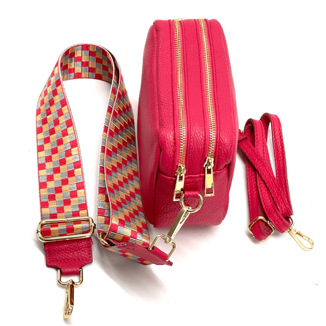 Természetes bőr válltáska 2 fogantyúval - fukszia