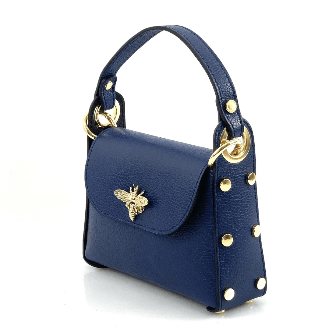 Női táska 2 fogantyúval, természetes bőrből, Alena  - sötétkék