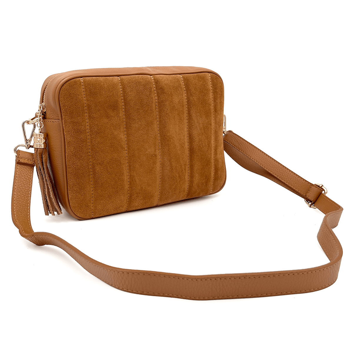 Válltáska természetes bőrből és velúrból - cserépbarna