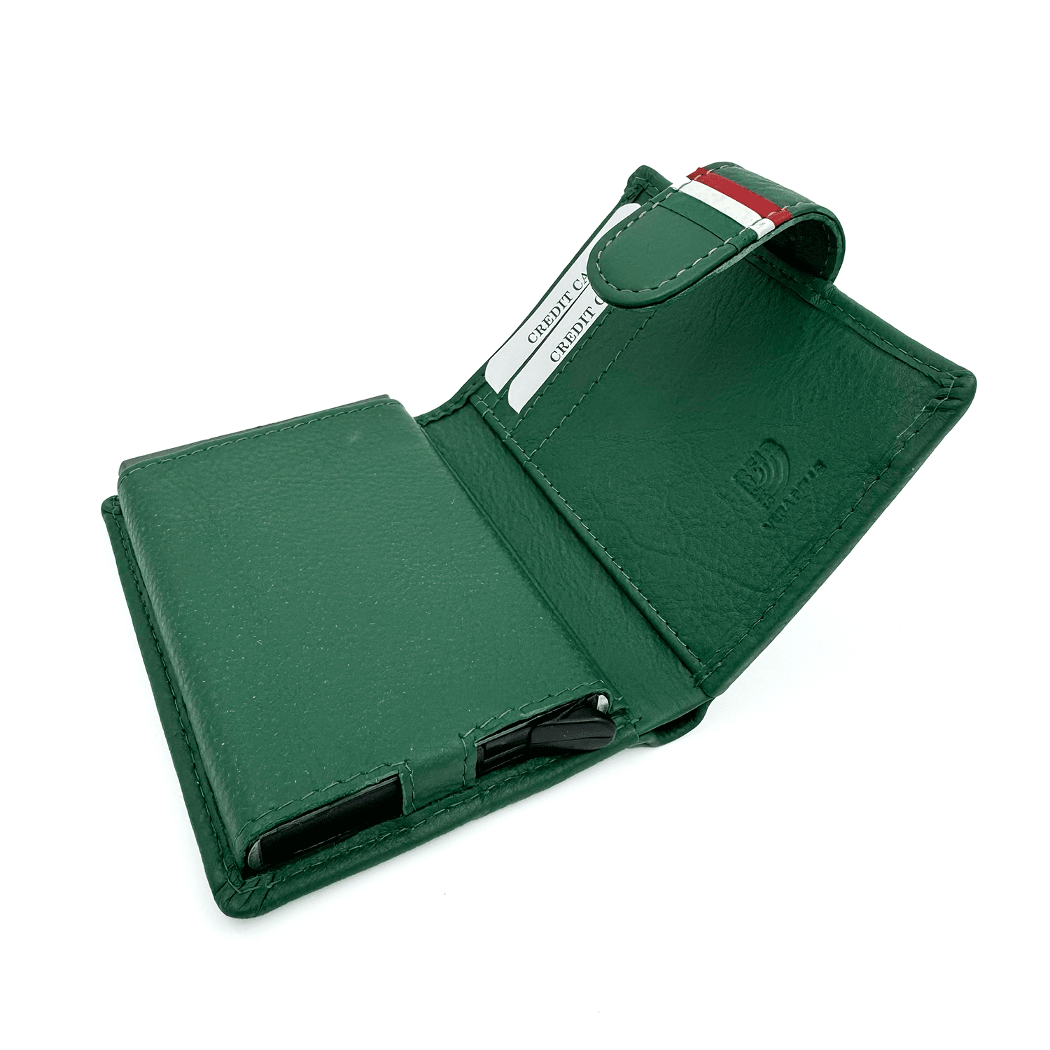 Unisex bőr pénztárca lopásgátló rendszerrel - zöld