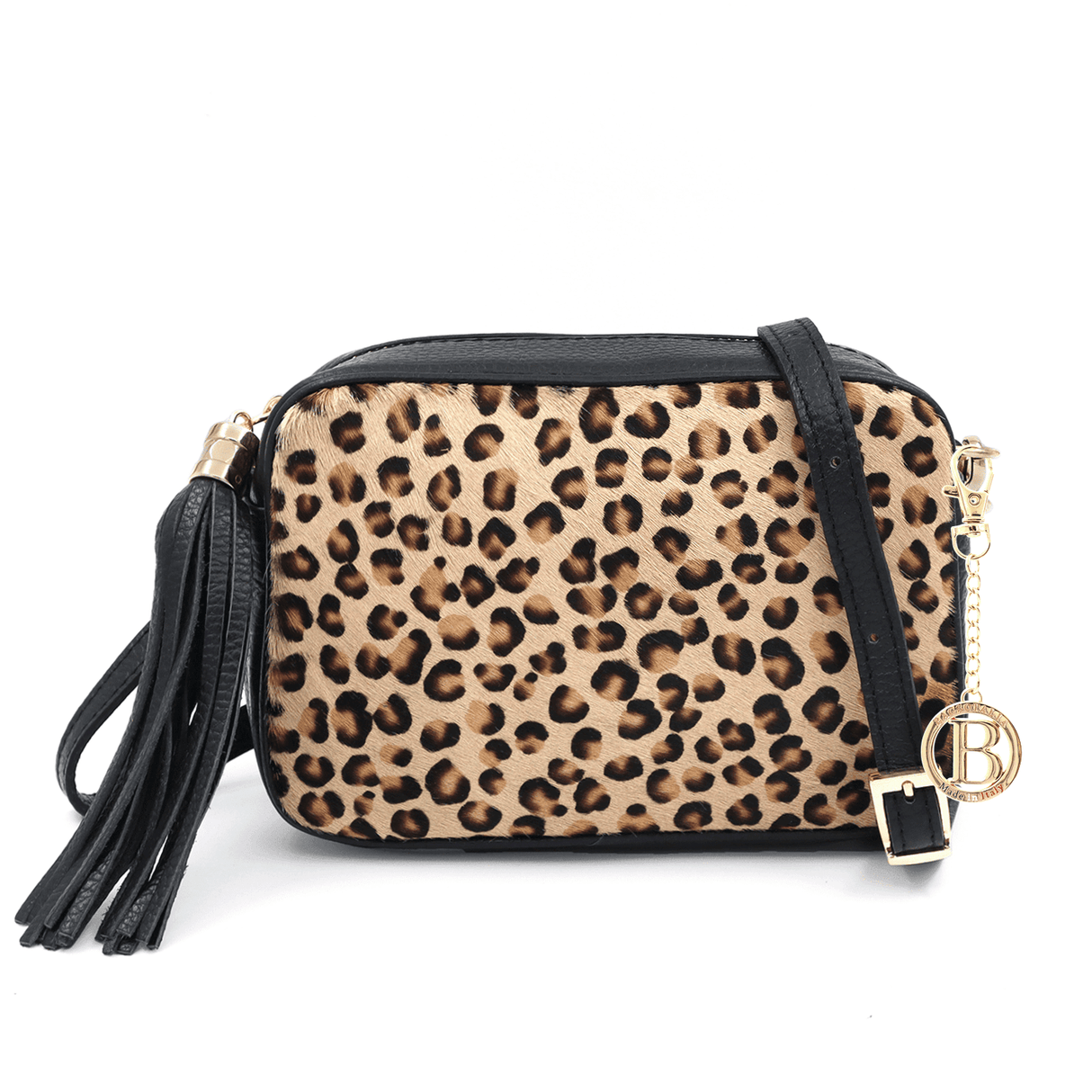 Természetes bőr válltáska állatmintával - fekete