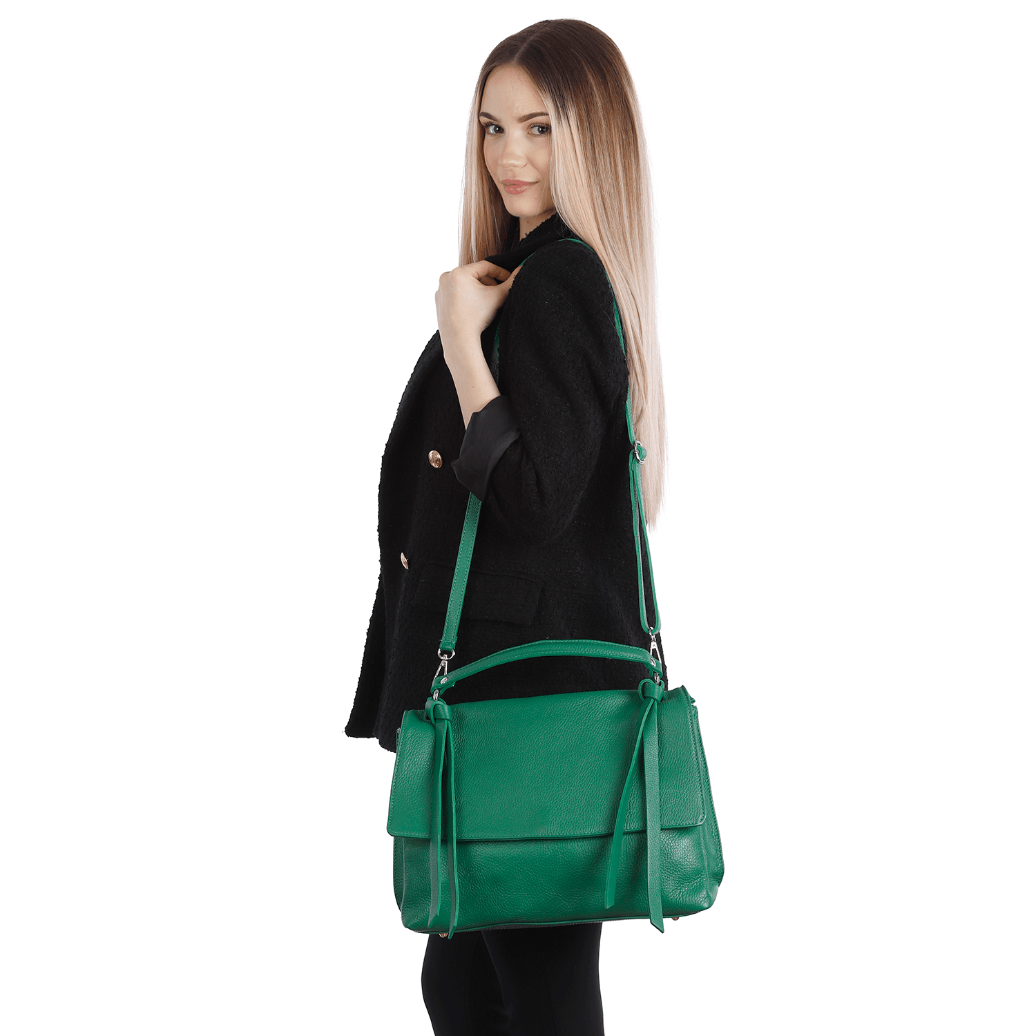 Női válltáska természetes bőrből Matera - fehér