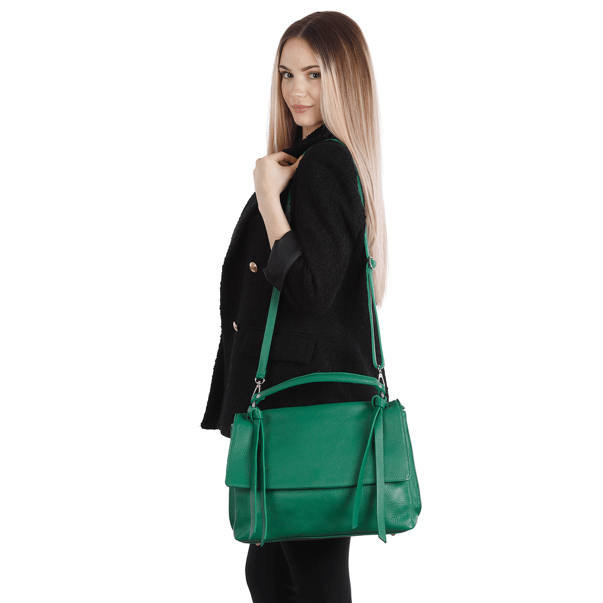 Női válltáska természetes bőrből Matera - fekete