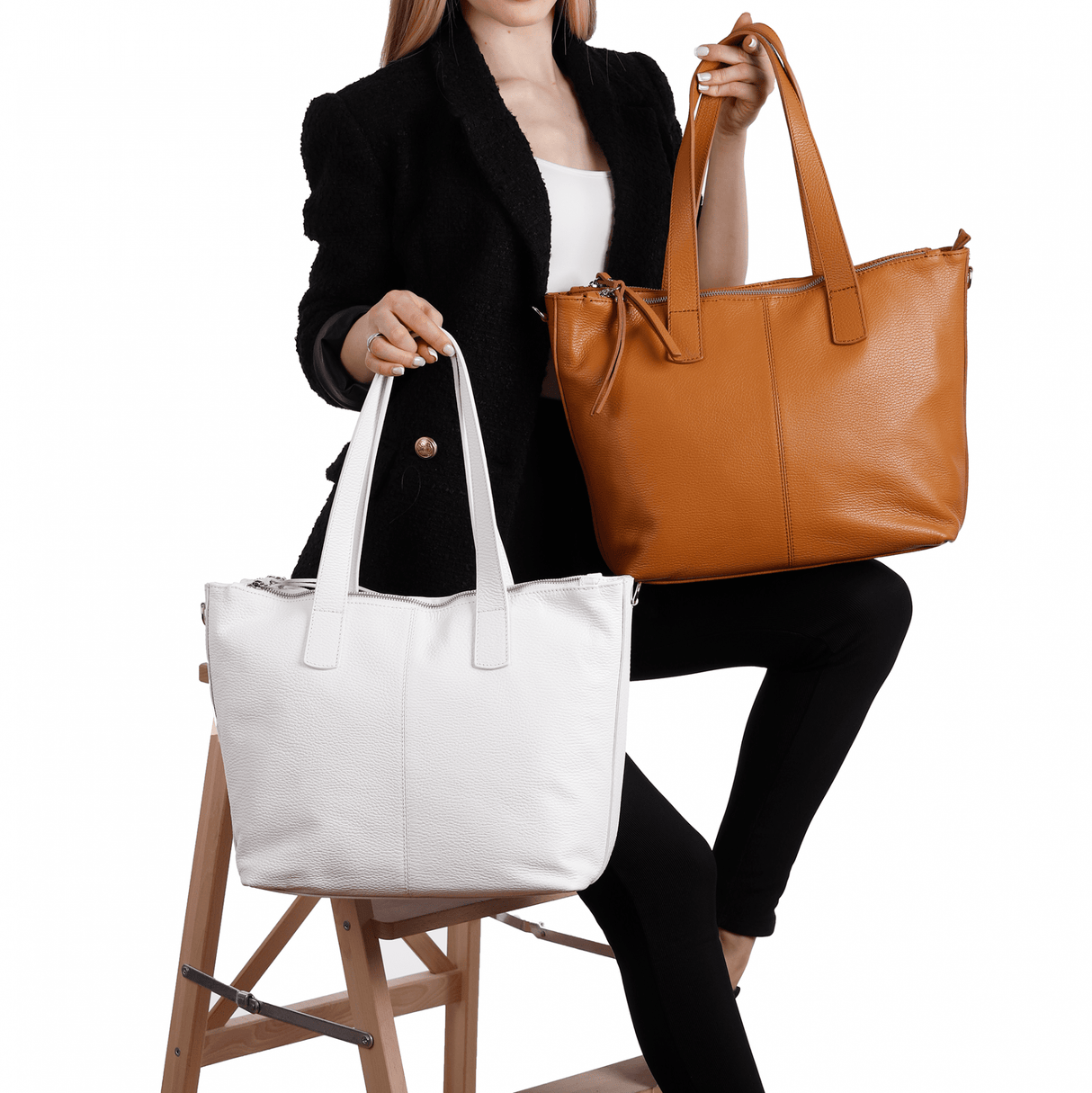 Nagy természetes bőr táska Tropea - fehér