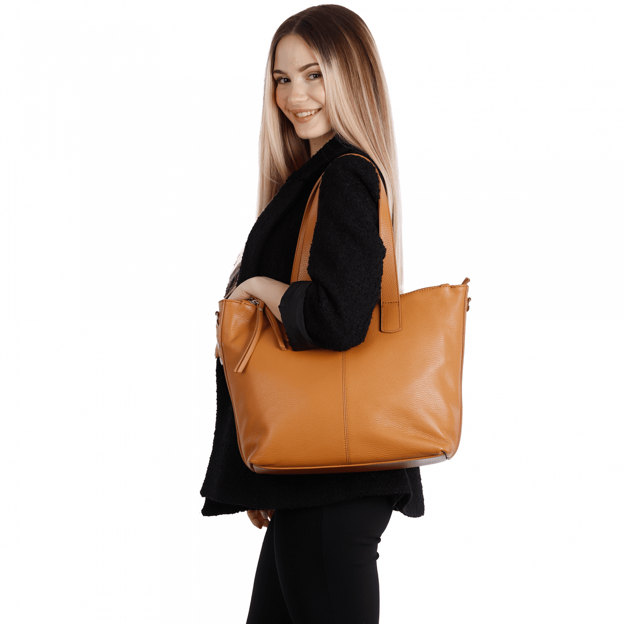 Nagy természetes bőr táska Tropea - fehér