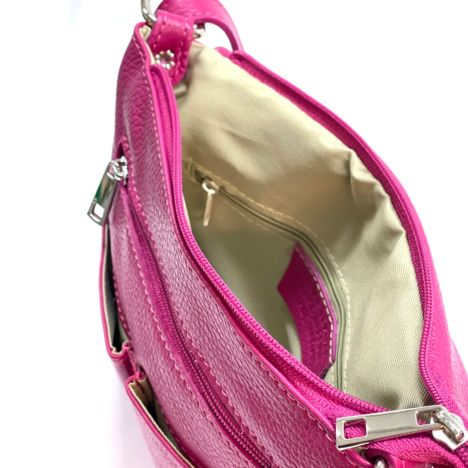 Természetes bőr válltáska sok zsebbel - kék