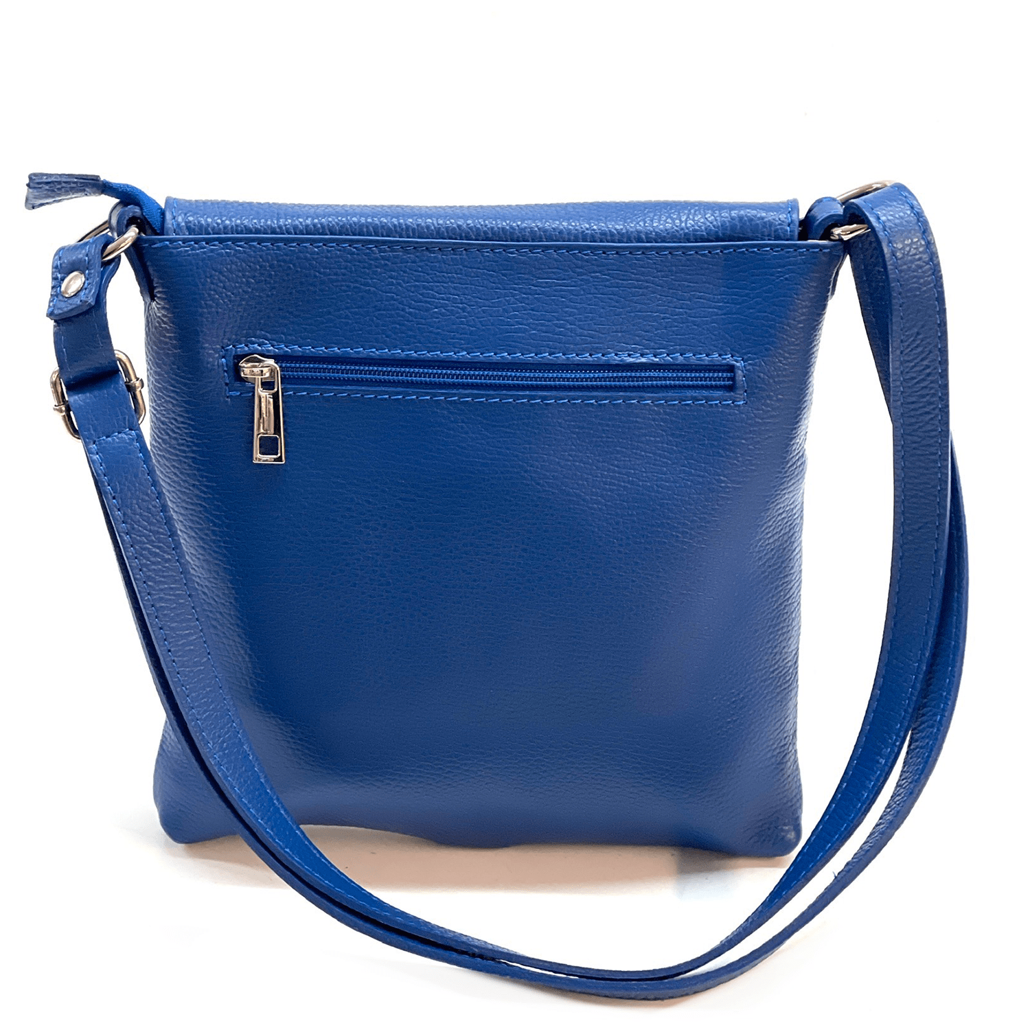 Természetes bőr válltáska sok zsebbel - kék