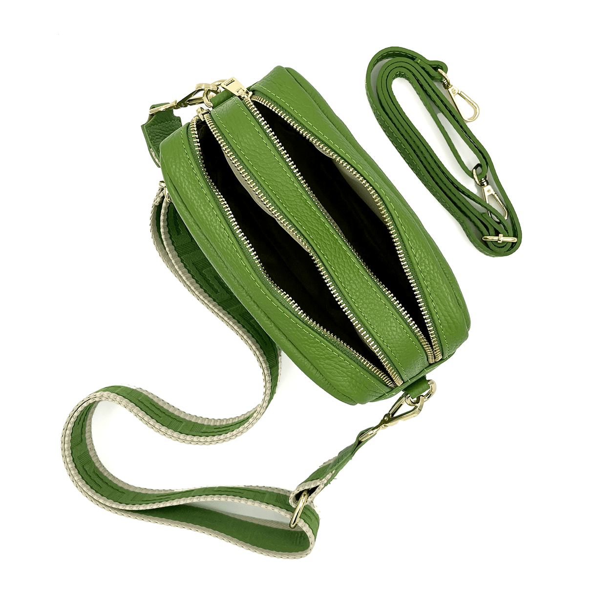 Természetes bőr válltáska 2 fogantyúval - zöld