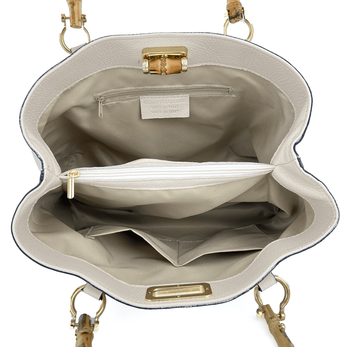 Női táska természetes bőrből, bambusz fogantyúkkal - kék