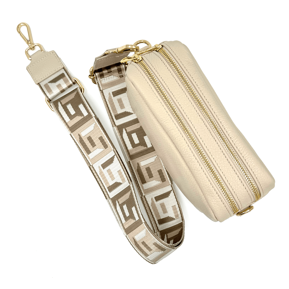 Természetes bőr válltáska 2 fogantyúval - bézs