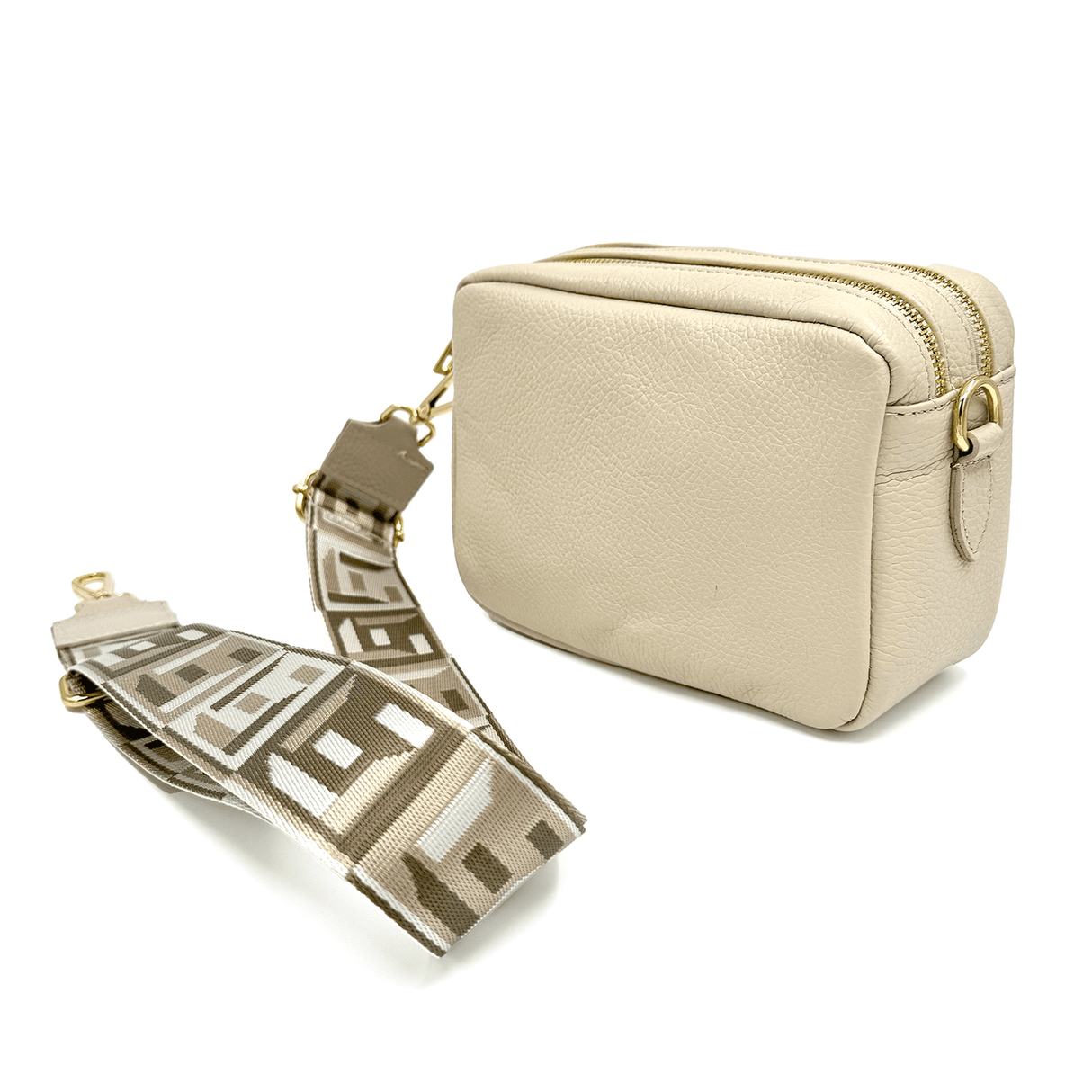 Természetes bőr válltáska 2 fogantyúval - bézs