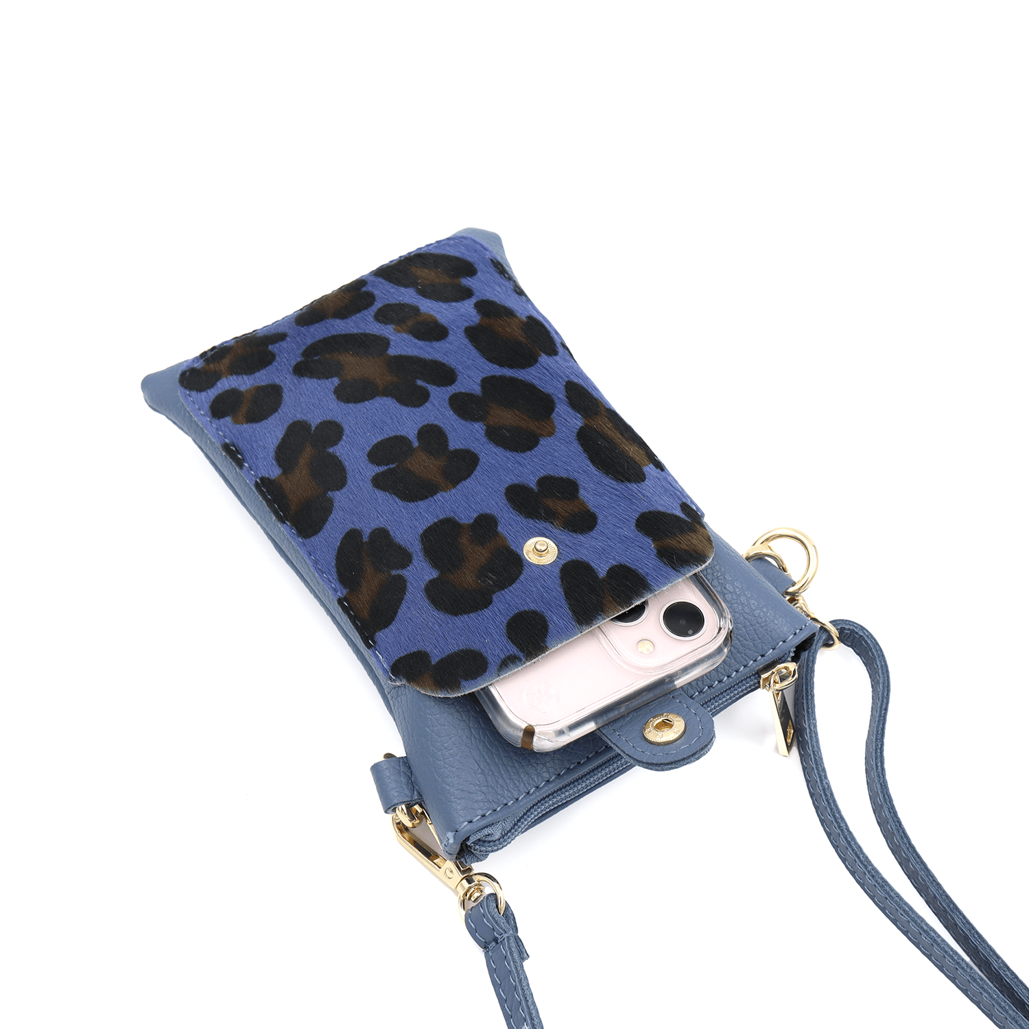 Természetes bőr válltáska állatmintás nyomtatással - kék