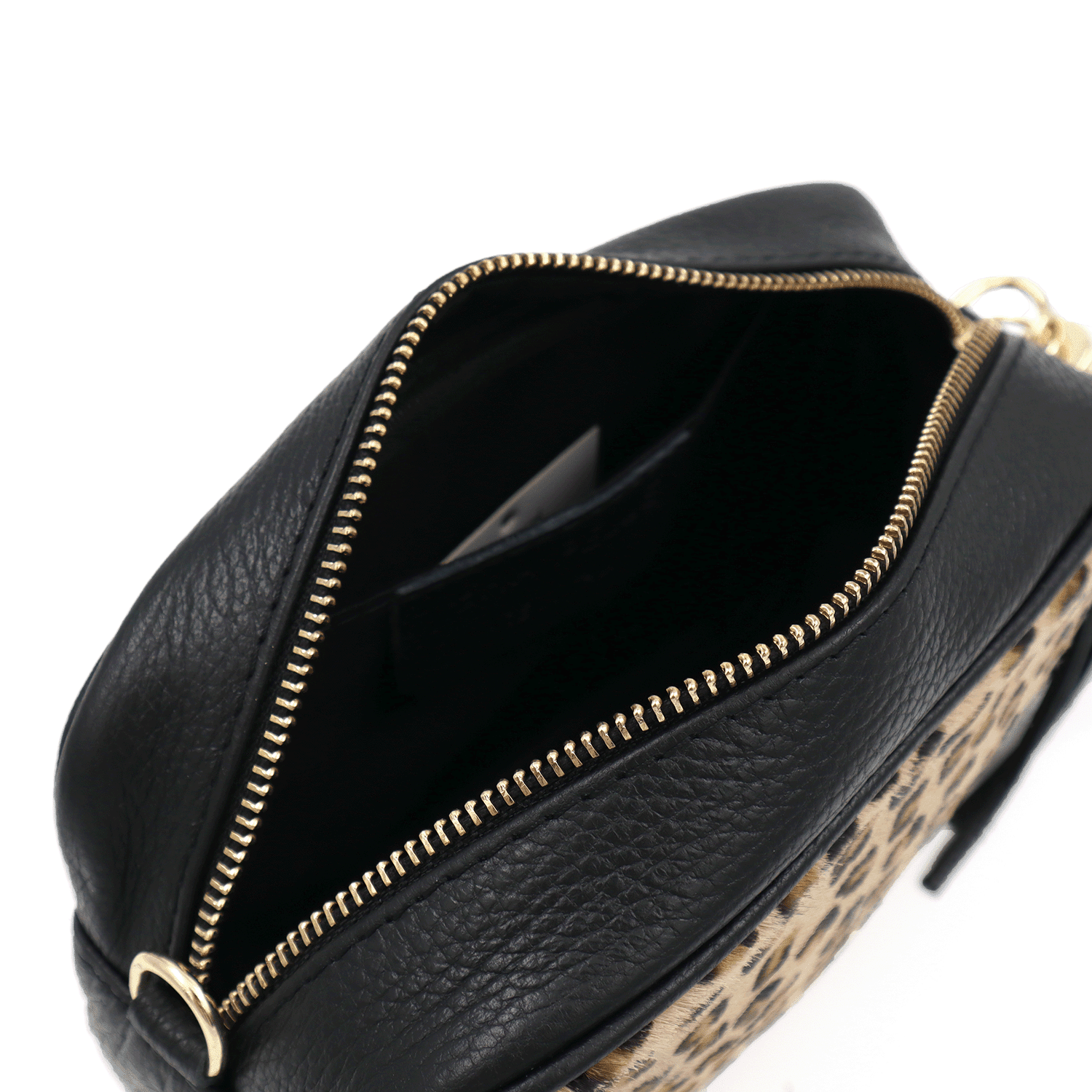 Természetes bőr válltáska állatmintával - fekete