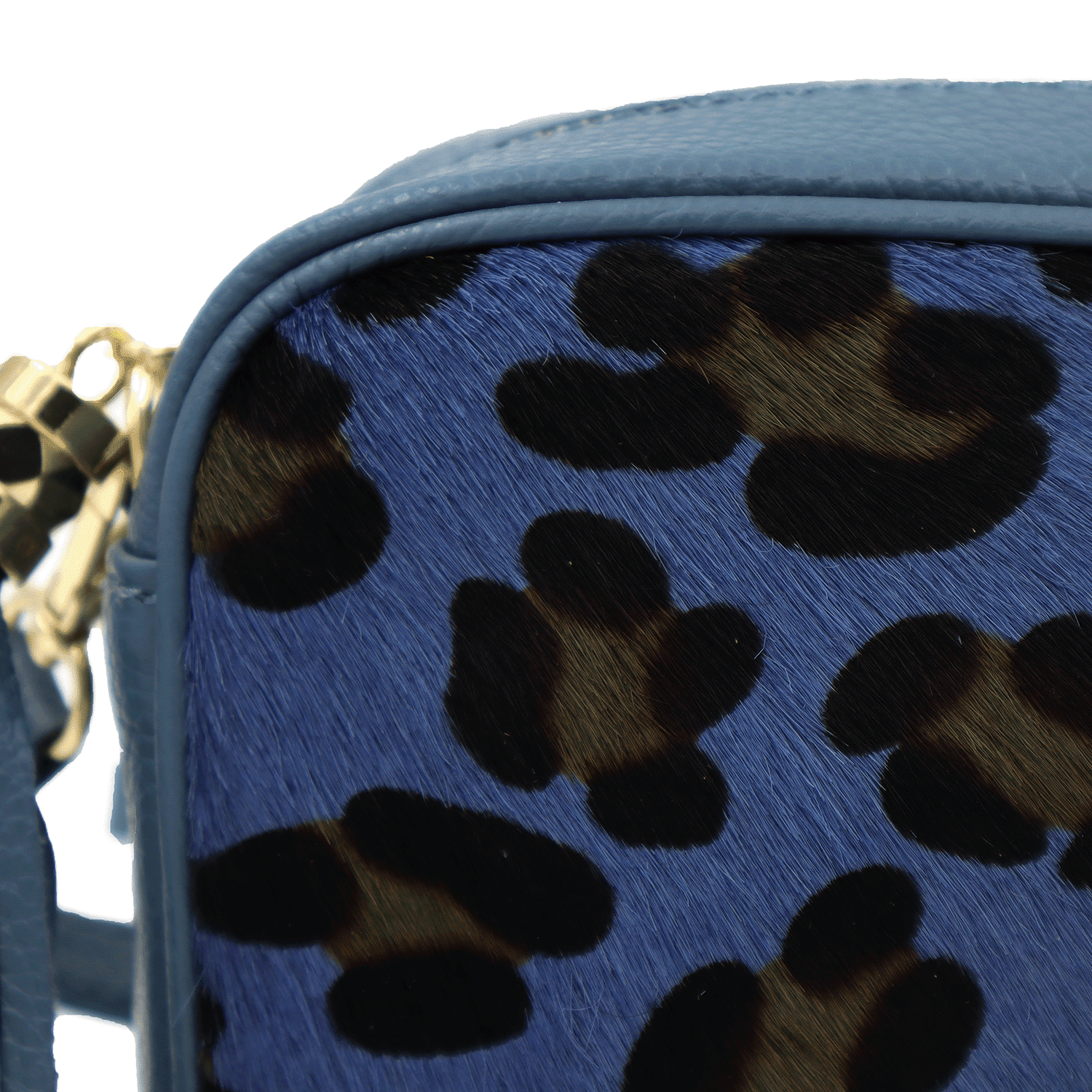 Válltáska természetes bőrből, állatmintás - kék