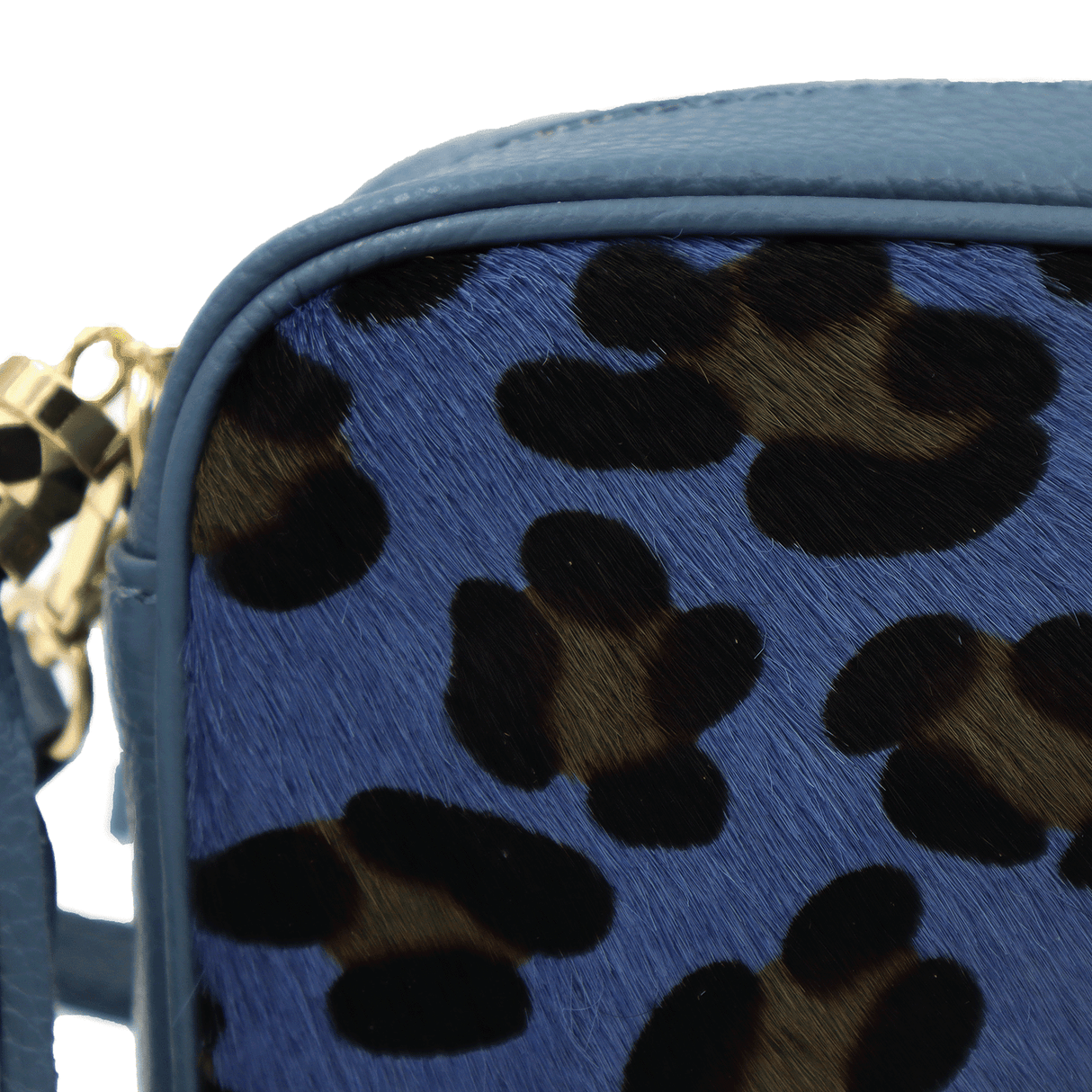 Válltáska természetes bőrből, állatmintás - kék