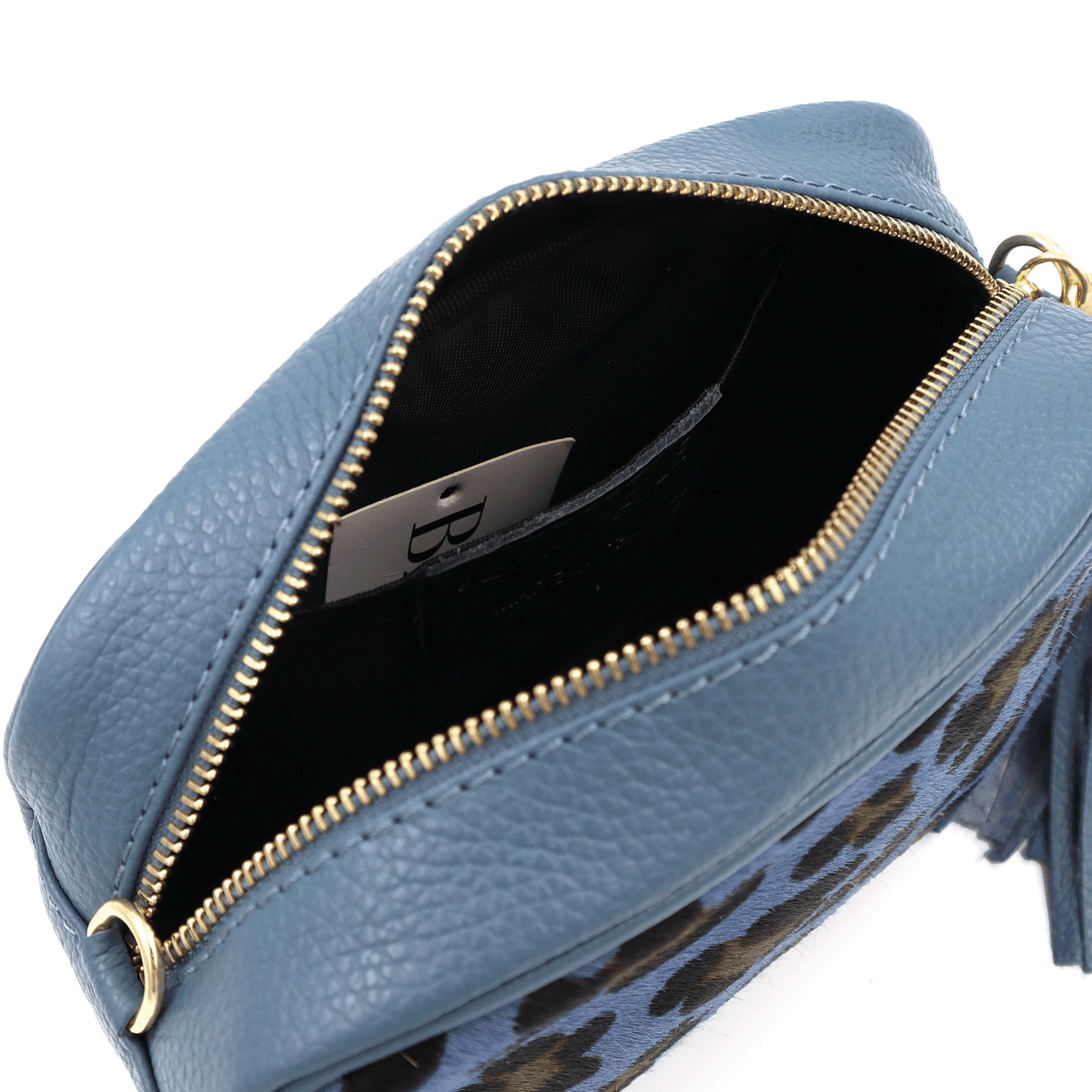 Válltáska természetes bőrből, állatmintás - kék