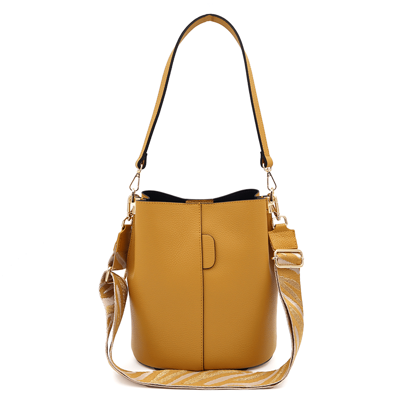 Női táska természetes bőrből, 2 fogantyúval Alba - mustársárga