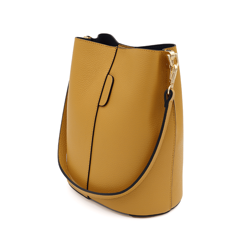 Női táska természetes bőrből, 2 fogantyúval Alba - mustársárga
