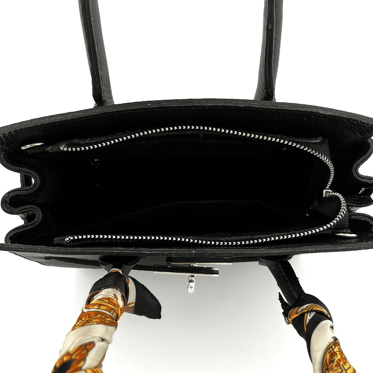 Luxus táska természetes bőrből - sötétkék / cseréptetőbarna