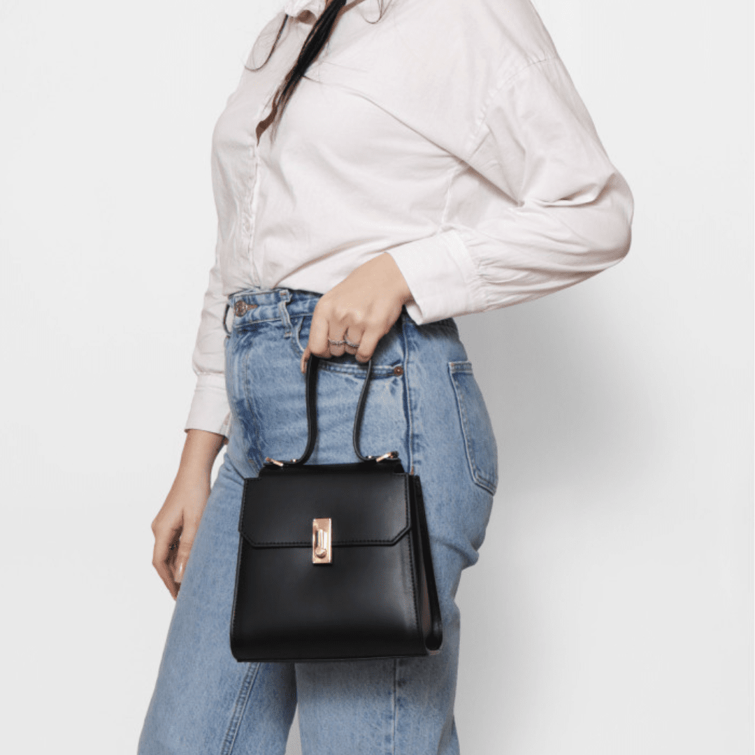 Veronica természetes bőr női táska - fekete