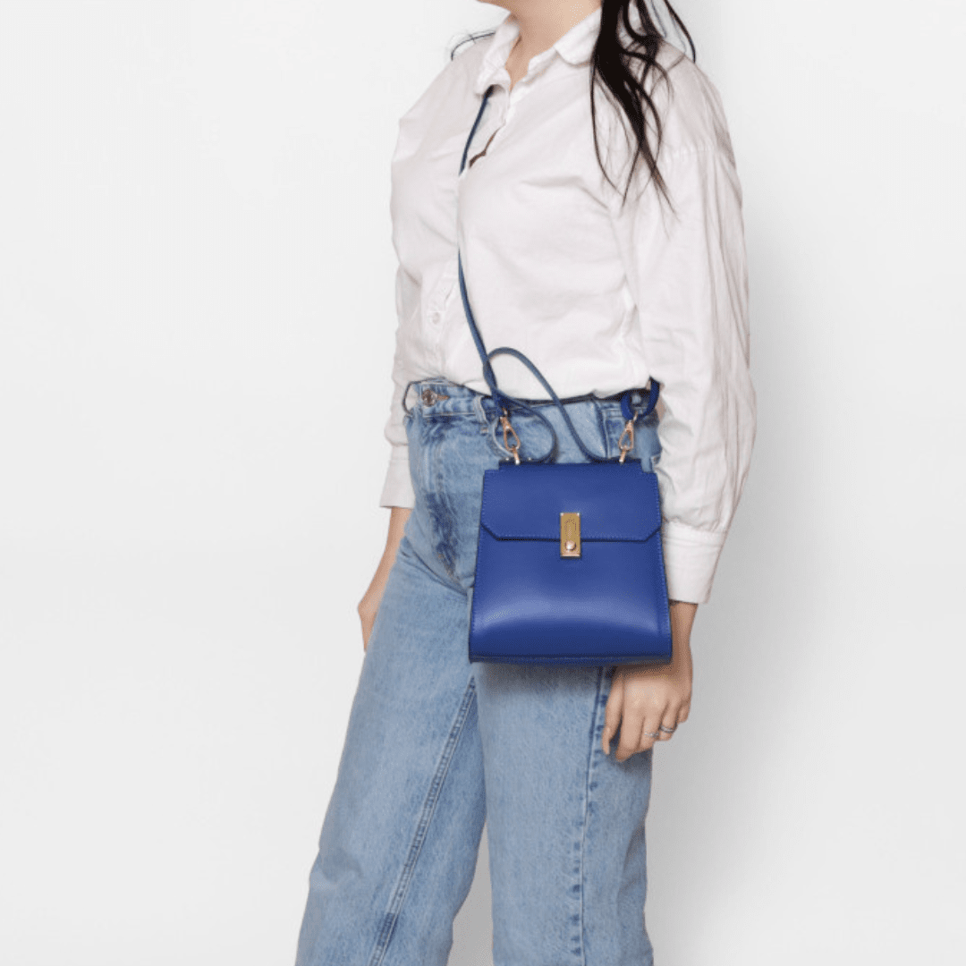 Veronica természetes bőr női táska - kék