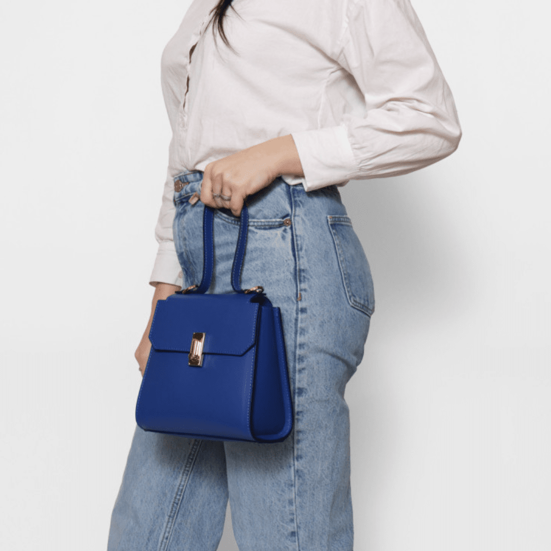 Veronica természetes bőr női táska - kék