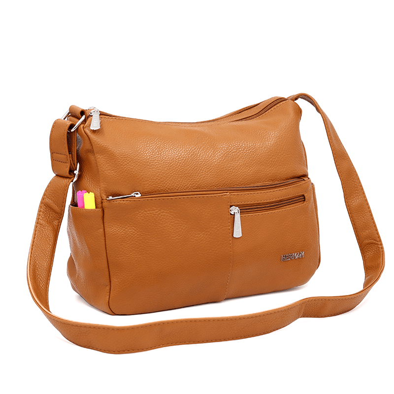 Válltáska 2 rekesszel és sok zsebbel - barna