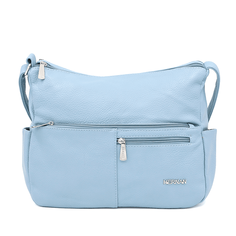 Válltáska 2 rekesszel és sok zsebbel - világoskék