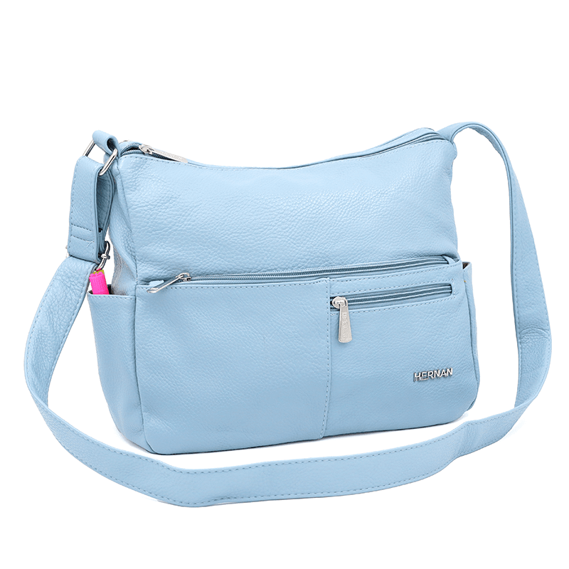 Válltáska 2 rekesszel és sok zsebbel - világoskék