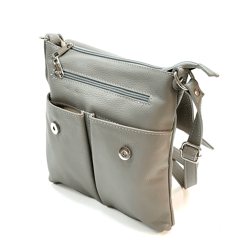 Természetes bőr válltáska sok zsebbel - szürke