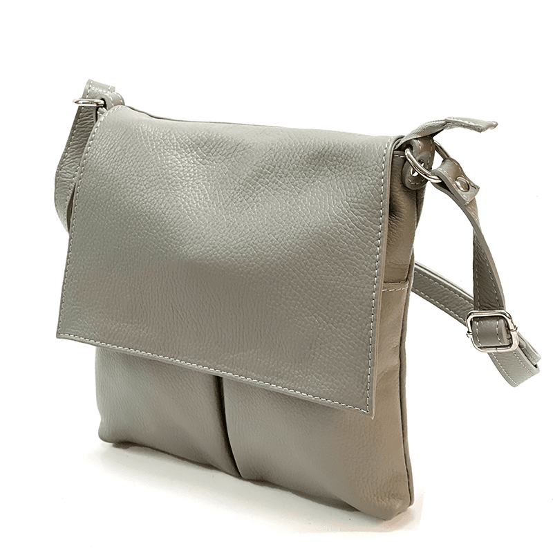 Természetes bőr válltáska sok zsebbel - szürke