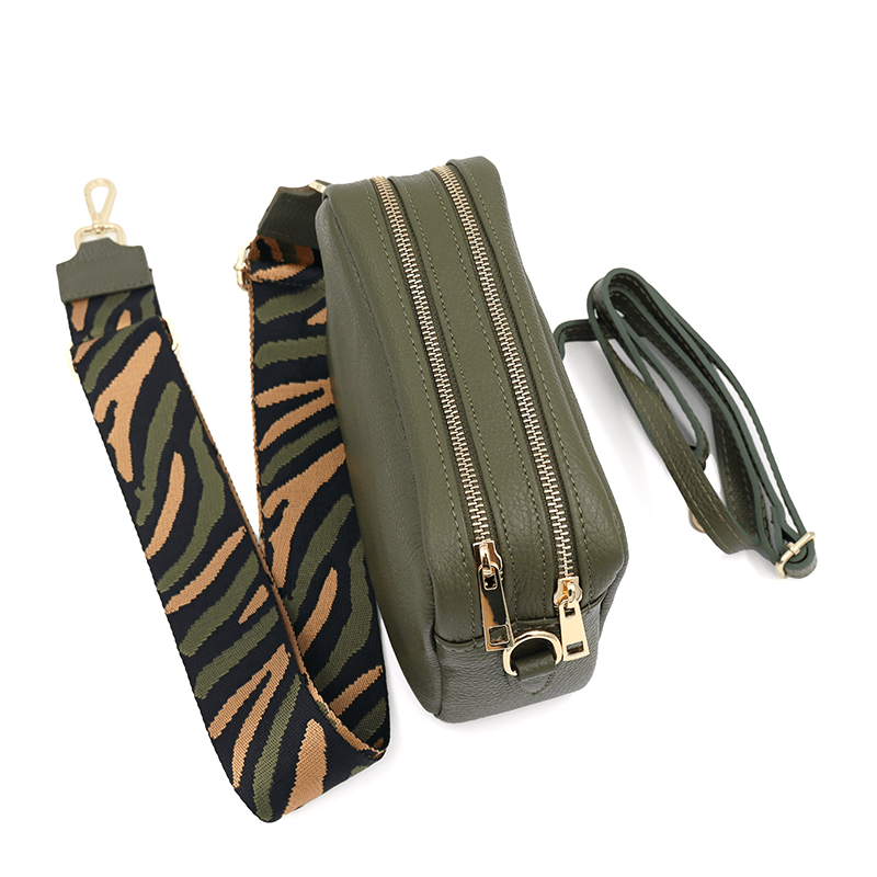 Természetes bőr válltáska 2 fogantyúval - sötétzöld