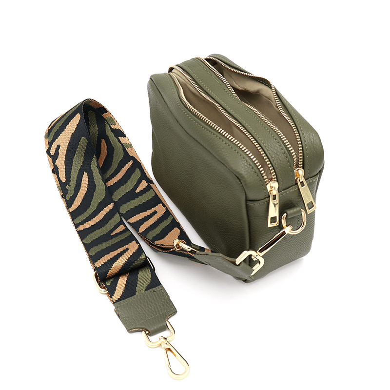 Természetes bőr válltáska 2 fogantyúval - sötétzöld