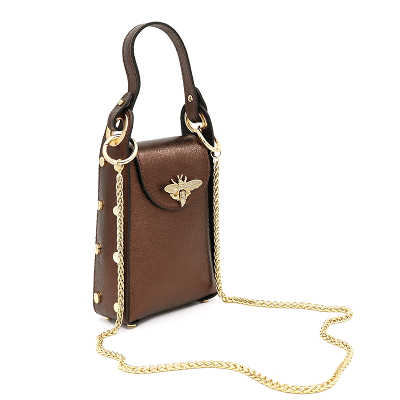 Női táska 2 fogantyúval, természetes bőrből, Azzurra  - fémes barna