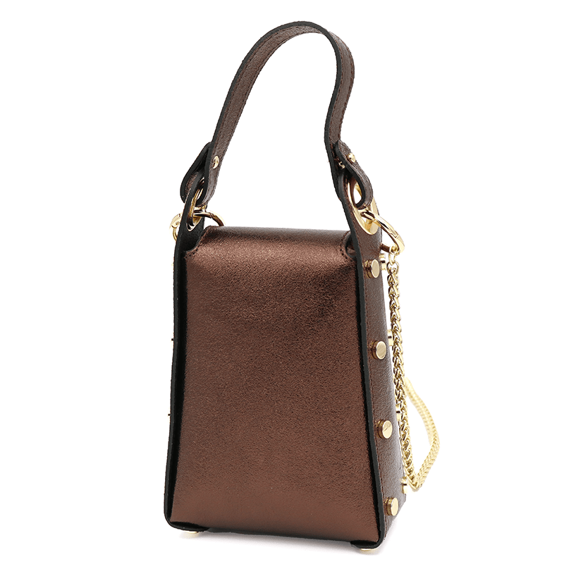 Női táska 2 fogantyúval, természetes bőrből, Azzurra  - fémes barna