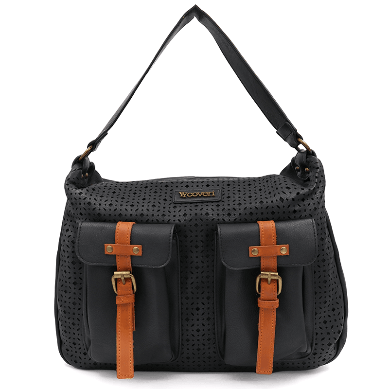 Női táska, zsák típusú, füstös hatású - fekete