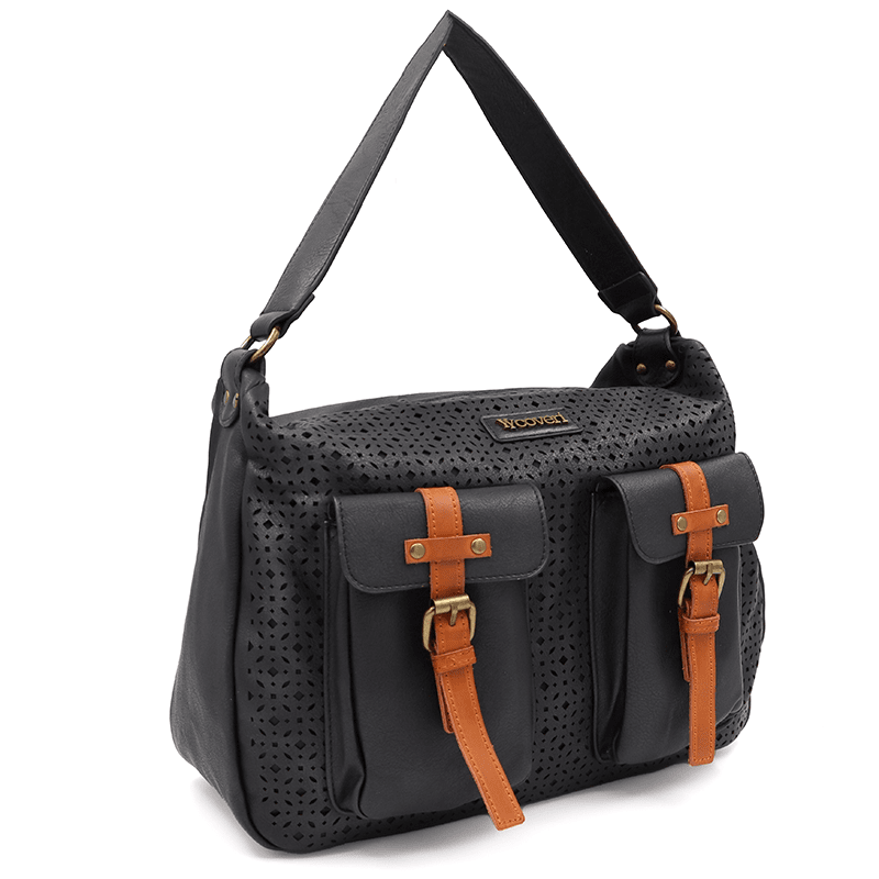 Női táska, zsák típusú, füstös hatású - fekete