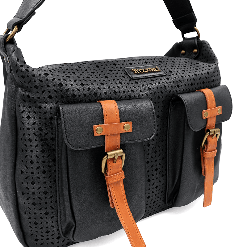 Női táska, zsák típusú, füstös hatású - fekete