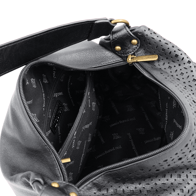 Női táska, zsák típusú, füstös hatású - fekete